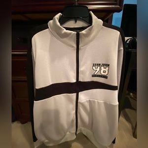 Sean John Polyester Zip Up Track Suit Jacket. Size XL. Color: grey/white/black